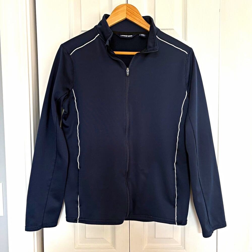Lands’ End Women’s Performance Track Jacket Navy with White Piping XL 18-20